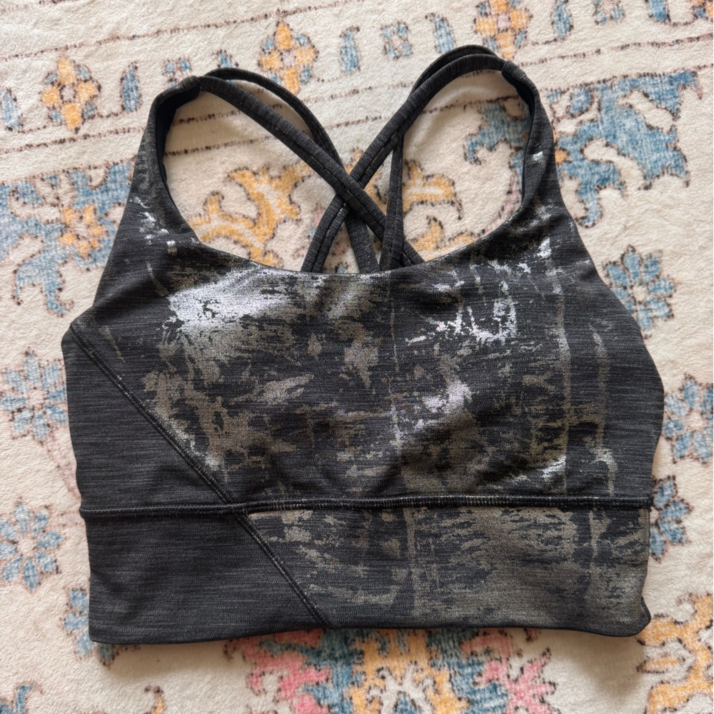 lululemon athletica Black and Gray Printed Strappy Sports Bra